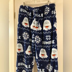 Rudolph Bumble Men’s Sleep Pants Large - Fleece Pajama - Blue White Holiday